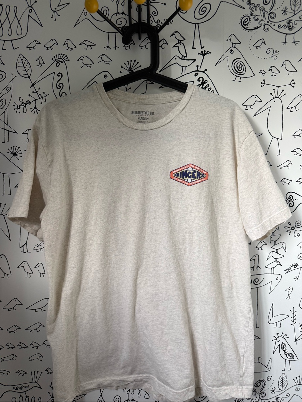 B101 Dingers Logo Crewneck T-Shirt in Light Cream